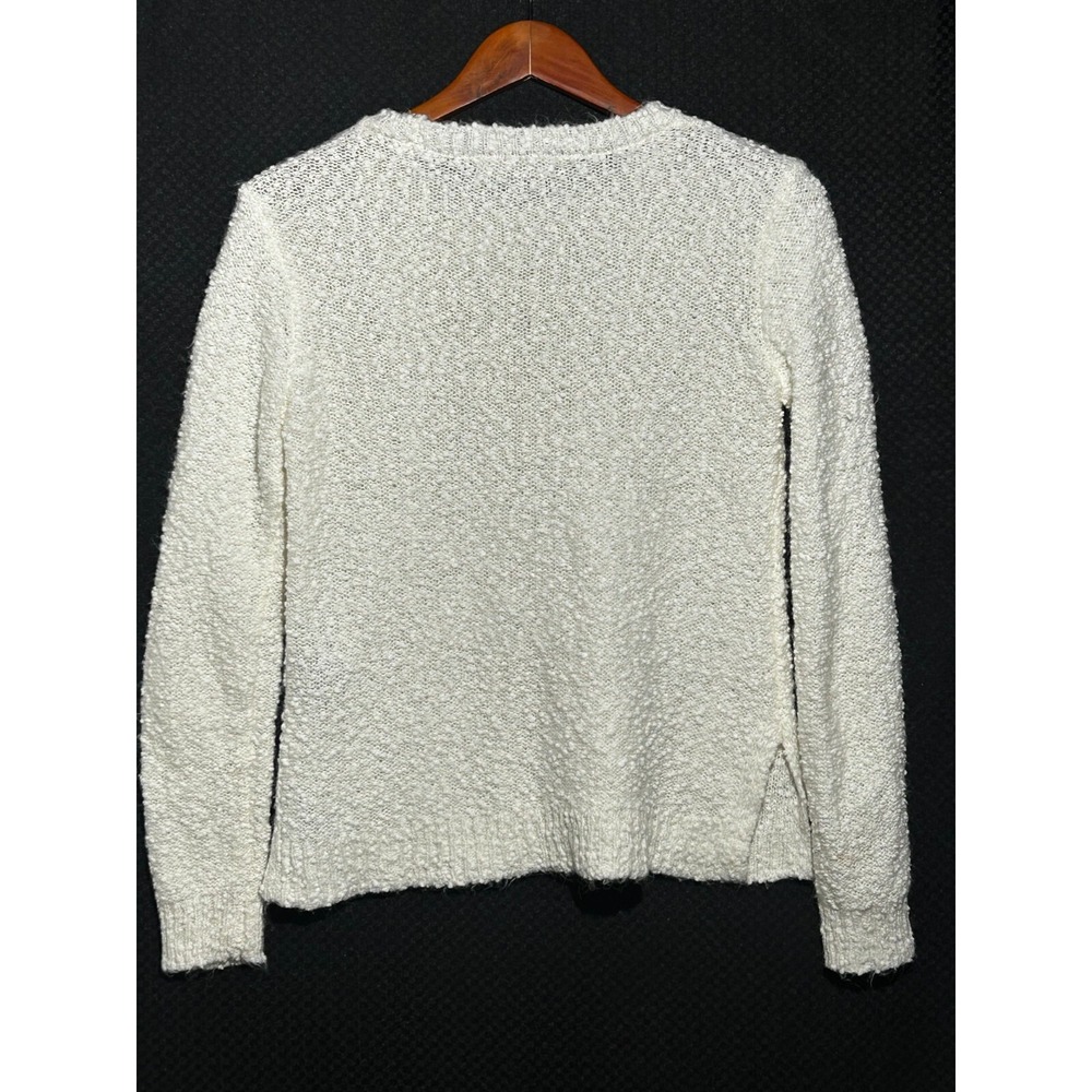 Marled REUNITED CLOTHING XS White Popcorn Knit Long Sleeve Slit Pullover - Picture 7 of 8